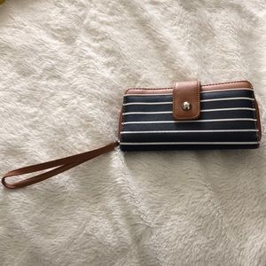 Striped wallet with wrist handle